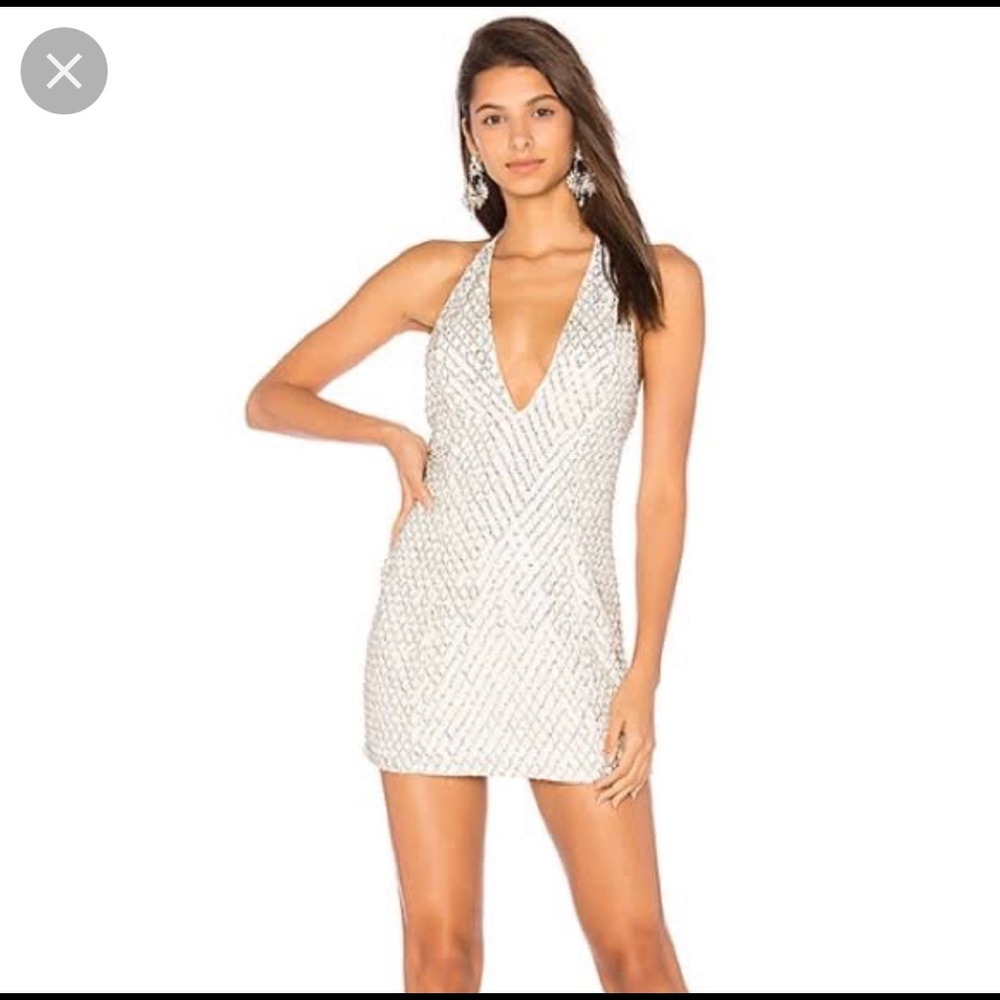 NWT NBD Revolve Ivory Beaded Jack Halter Dress
